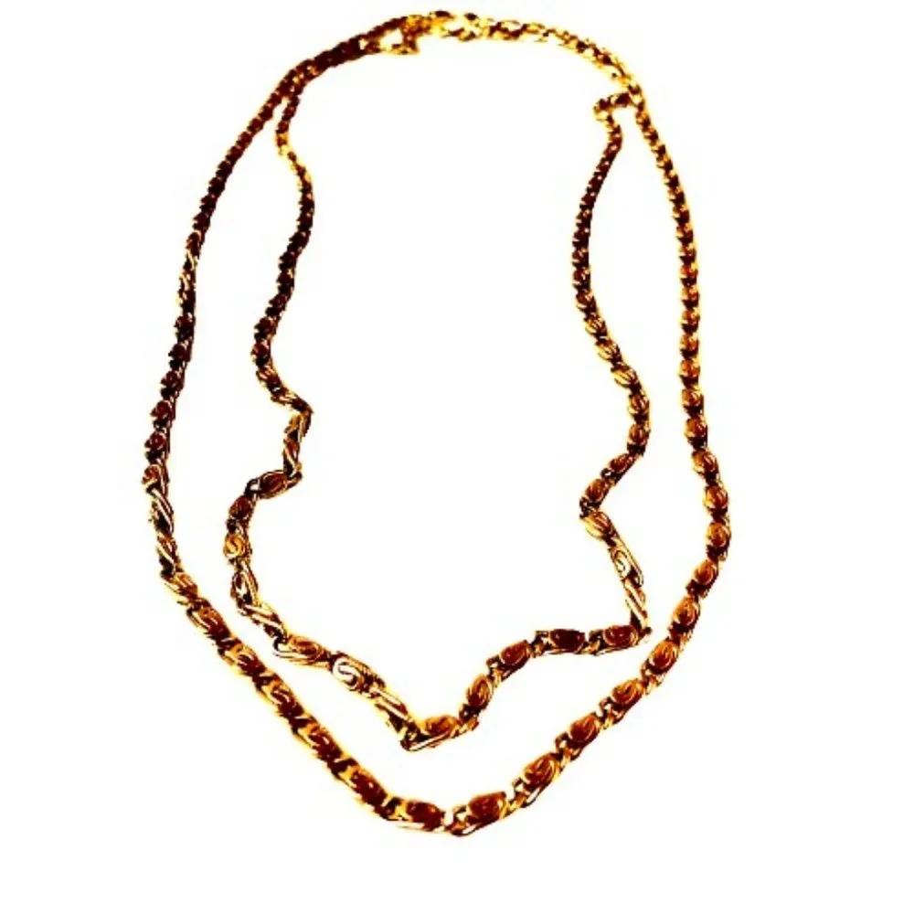 Monet Vintage Gold Tone Chain Necklace Paperclip Fancy Signed Extra Long